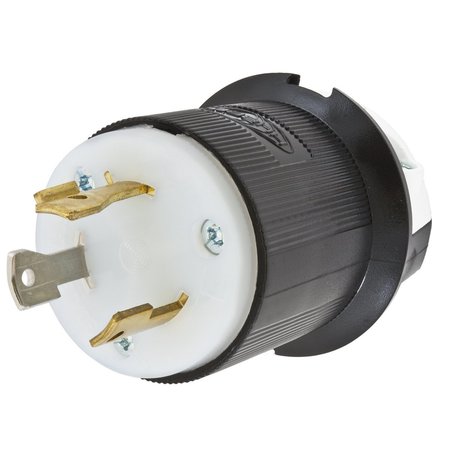 HUBBELL WIRING DEVICE-KELLEMS Locking Devices, Twist-Lock®, Industrial, Male Plug, 30A 277V AC, 2-Pole 3-Wire Grounding, L7-30P, Screw Terminal, Black and White HBL2631